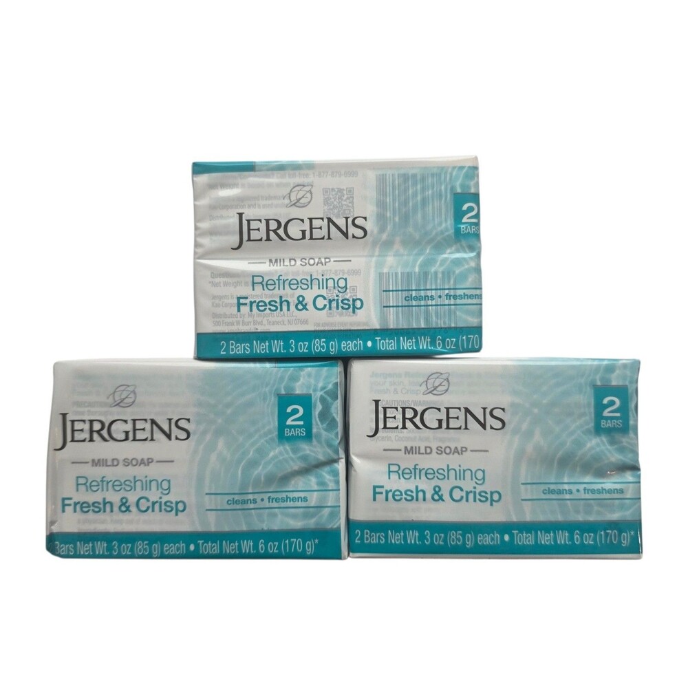 Jergens Mild Soap, Refreshing Fresh & Crisp 3 Pack,  6 Bars 3 oz each
